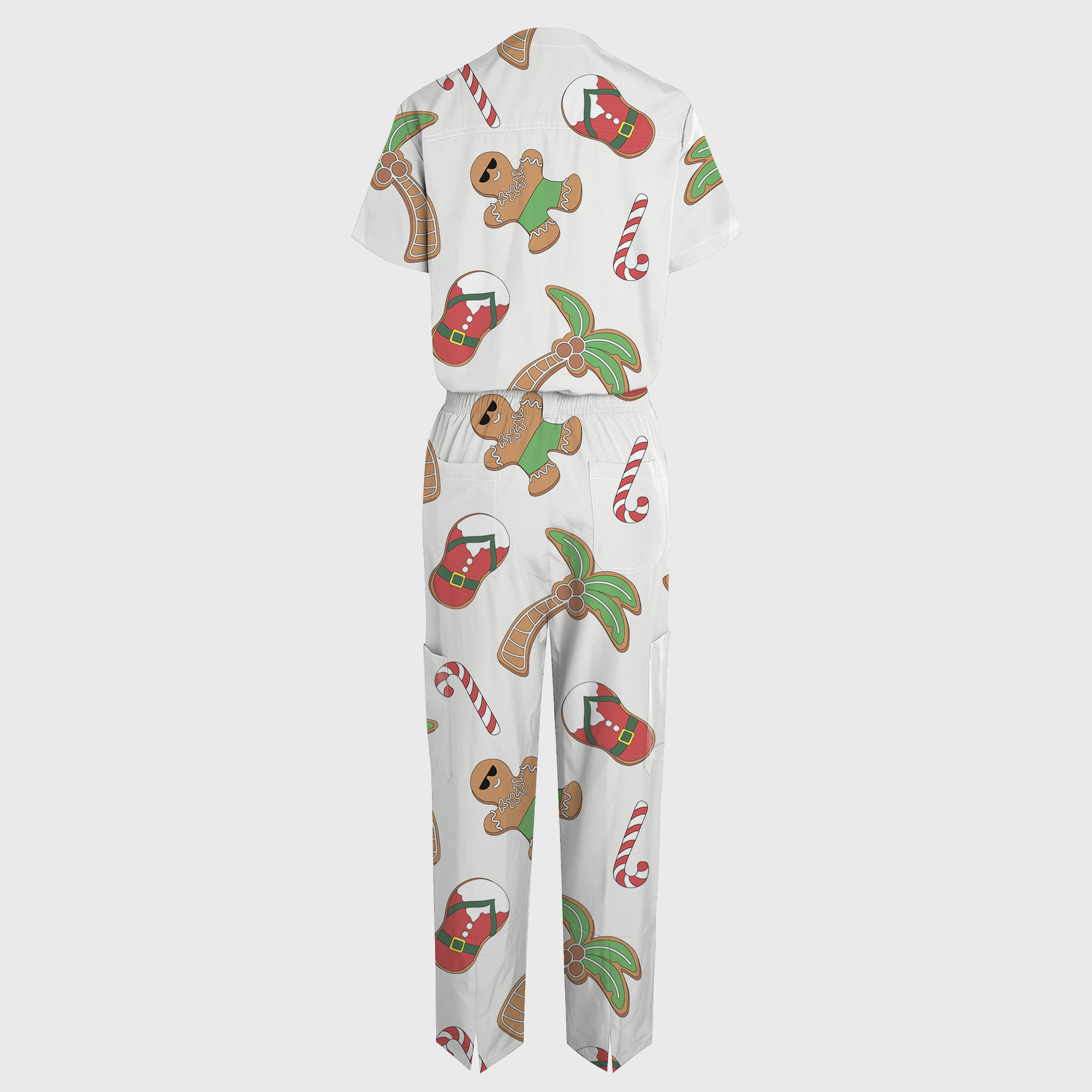 Women's Gingerbread Man V-neck Wide Leg Scrub Jumpsuit