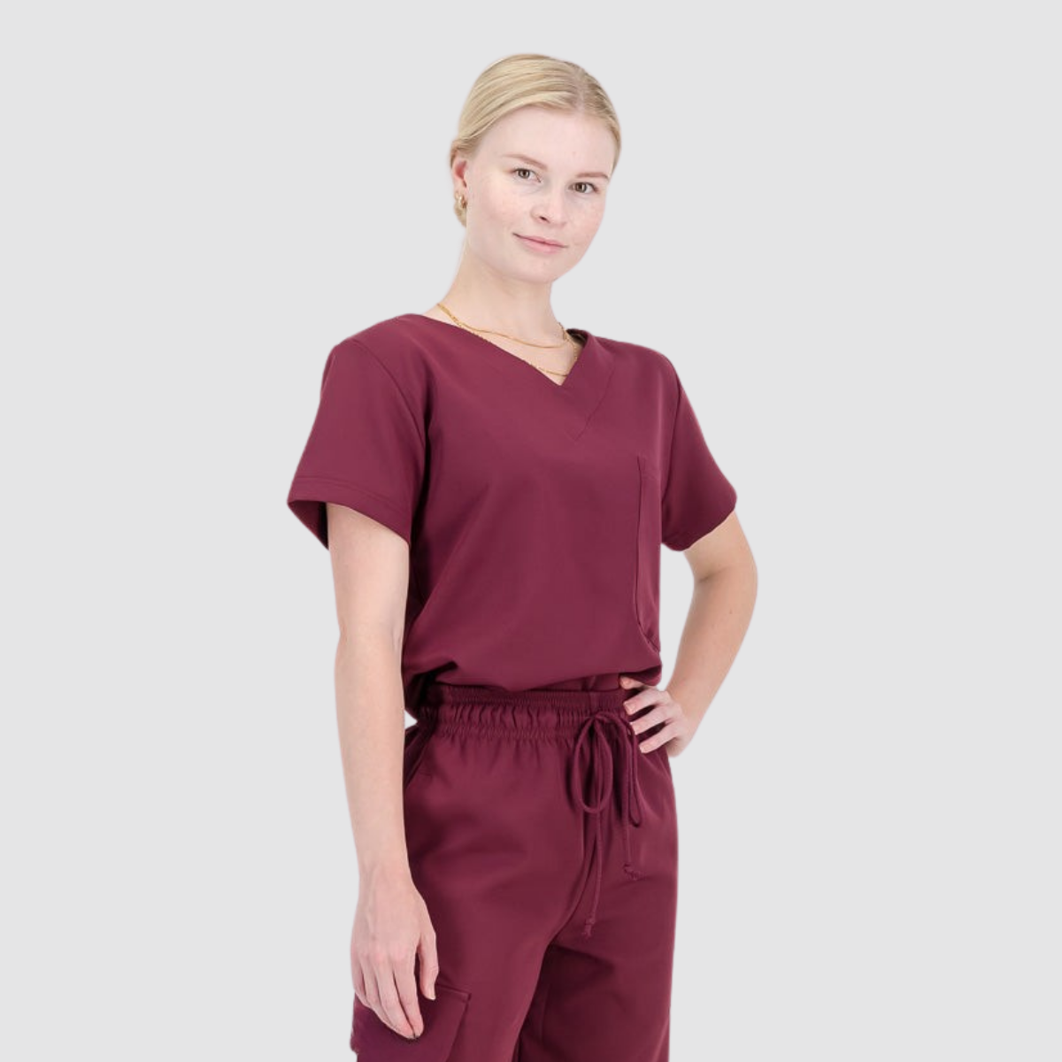 Casual and Fashionable V-neck Solid Color Scrub Top For Nurse 