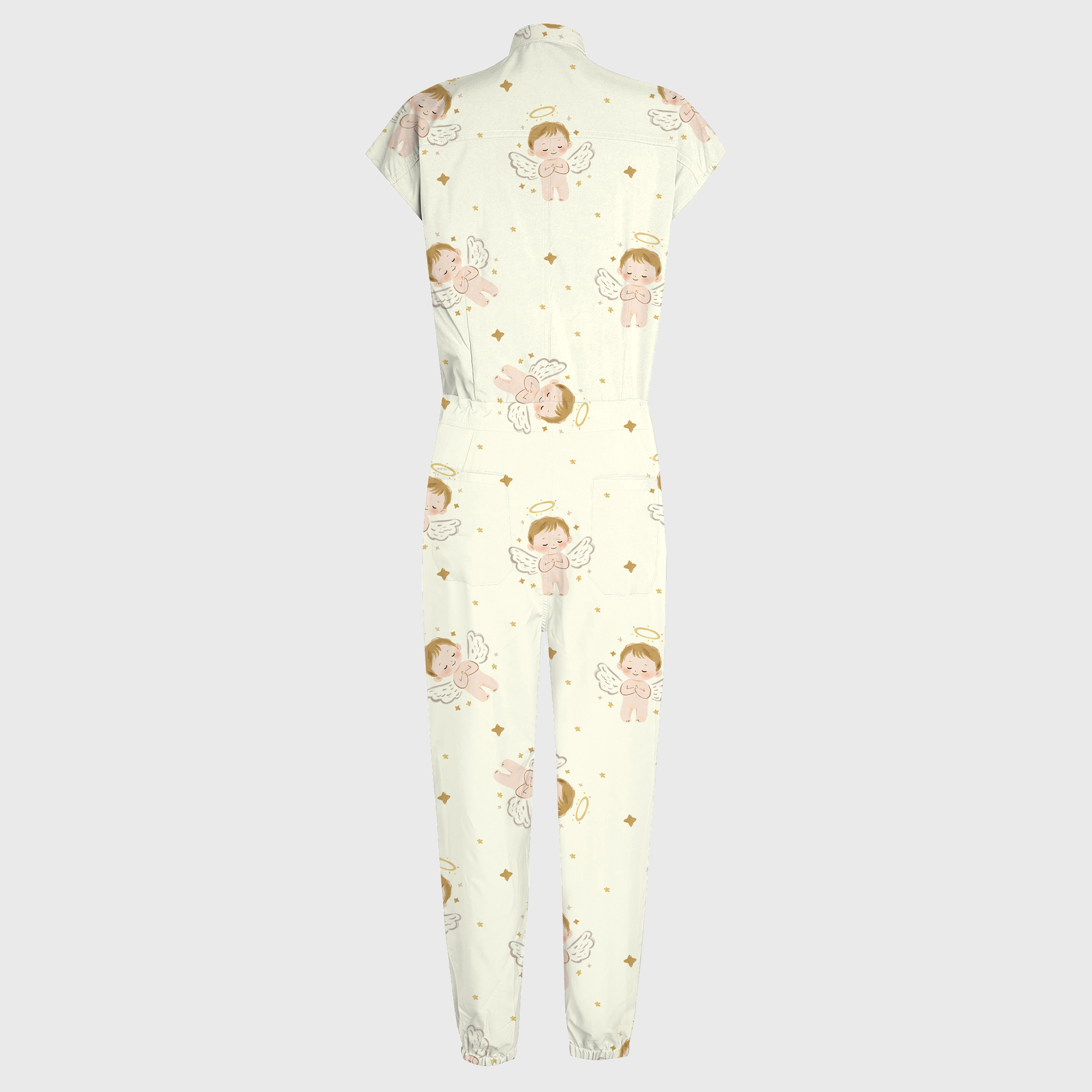 Women's Angel Babies Print 12-Pocket Jogger Scrub Jumpsuit