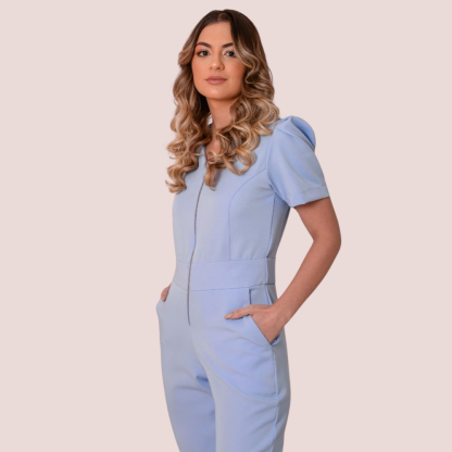 Women's V-neck Puff Sleeve Scrub Jumpsuit