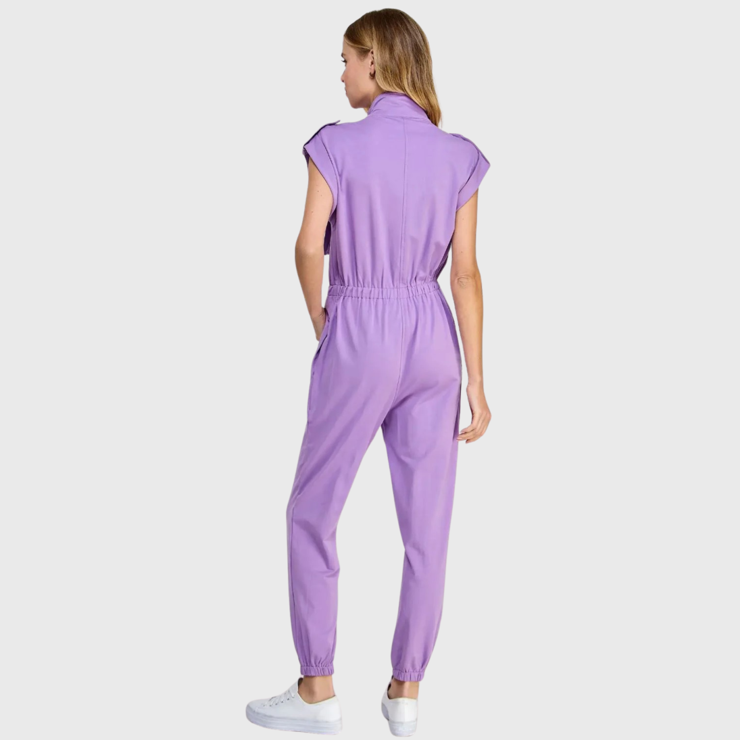 Women's High Neck Folded Sleeves with Epaulettes Jumpsuit