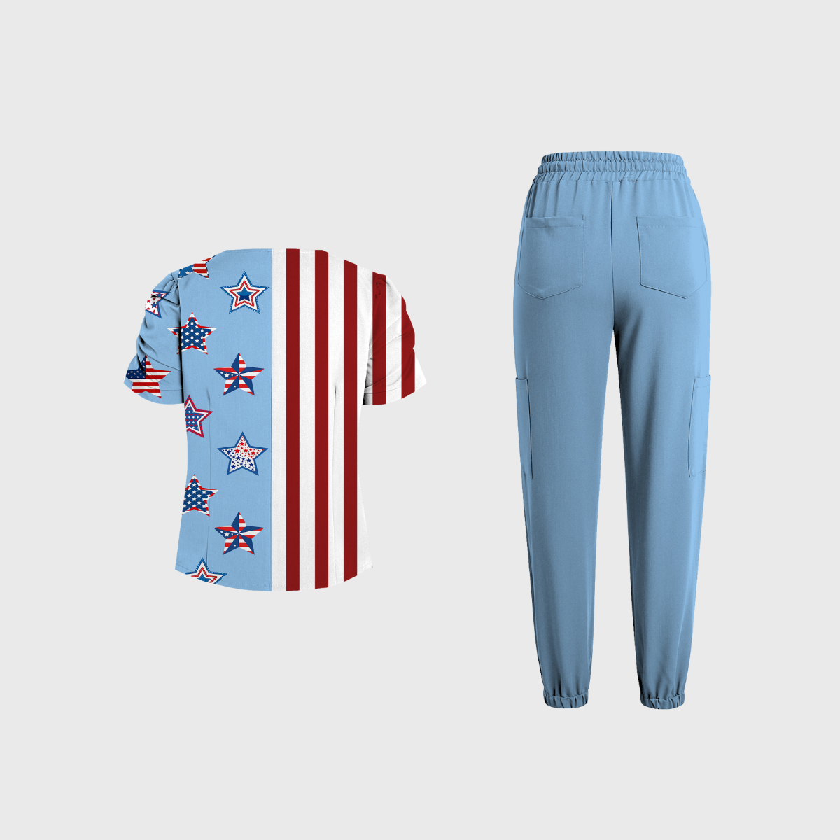 Women's V-Neck Independence Day Printed Scrub Set SI19