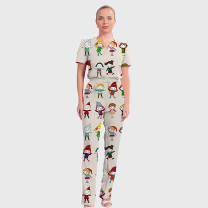 Women's Cute Snowman Pattern Scrub Set ST6194