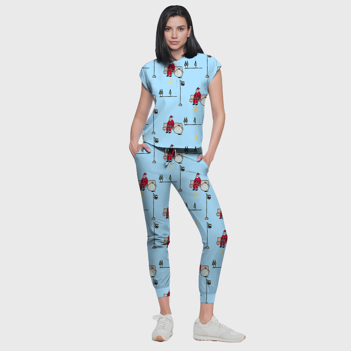 Women's Colorful Santa Claus Pattern Nurse Scrub Set