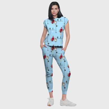 Women's Colorful Santa Claus Pattern Nurse Scrub Set