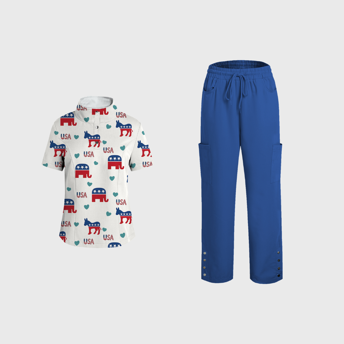 Women's V-Neck Independence Day Printed Scrub Set SI23
