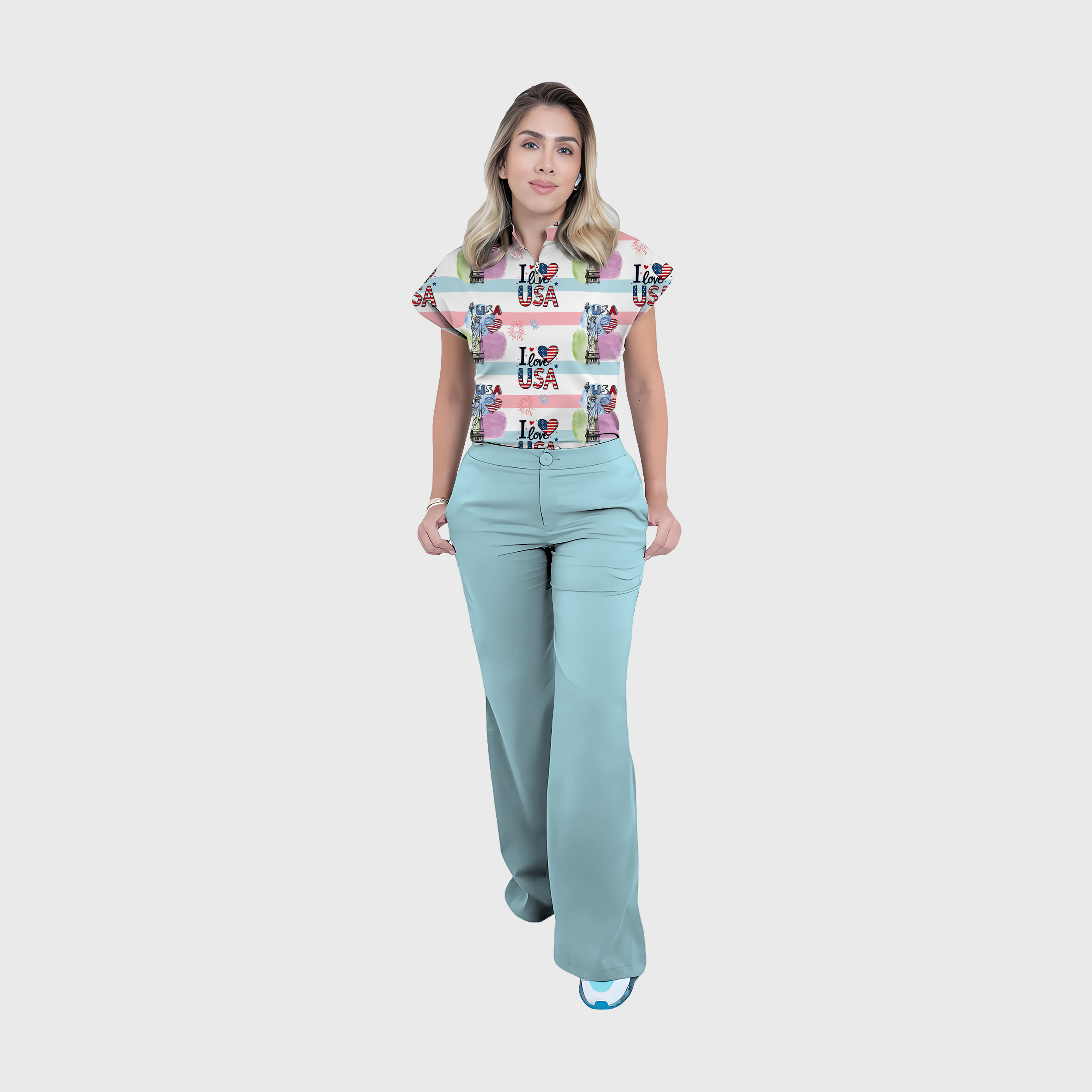 Women's Independence Day Graphics Scrub Set ST6249