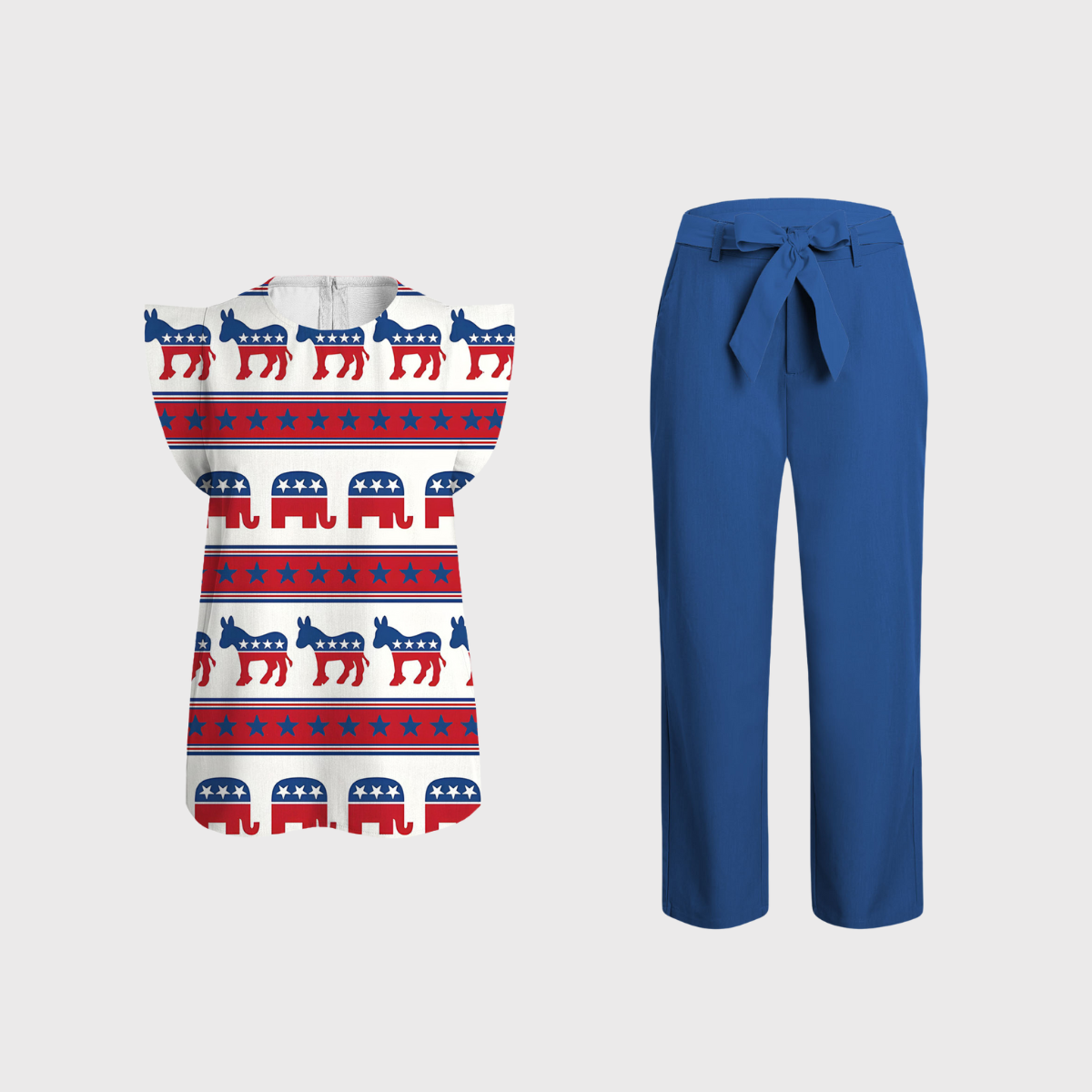 Women's Independence Day Pattern Fly Sleeve Scrub Set ST6256