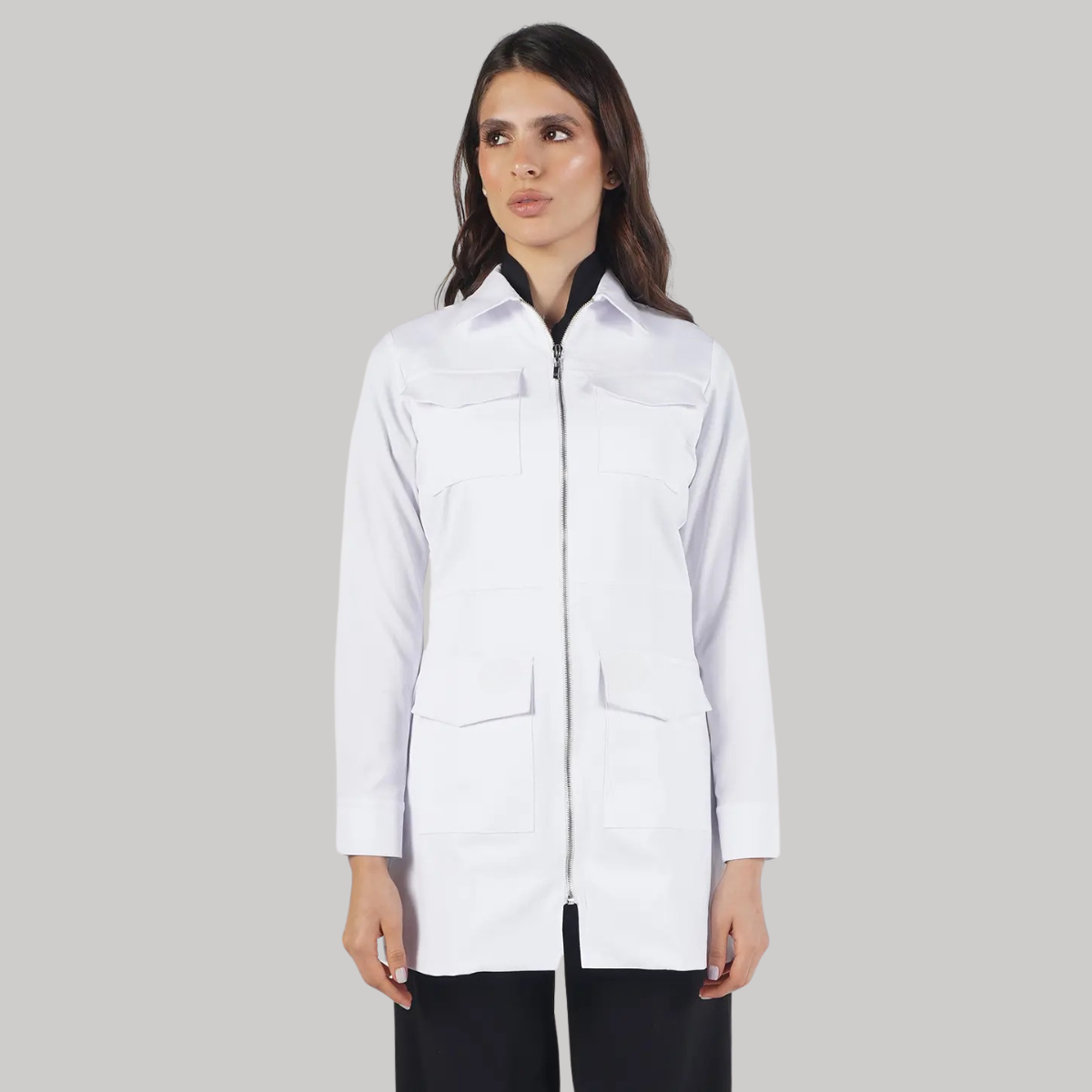 Women's Nurse Zippered Surgical Coat with Pockets