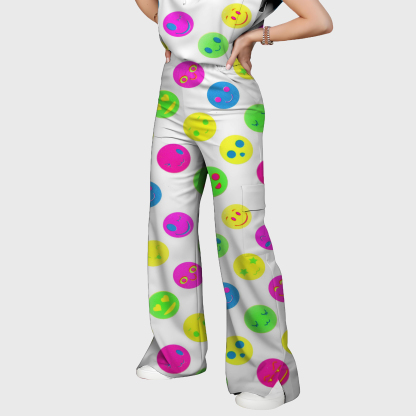 Women's Colorful Smiley Face Pattern Nurse Scrub Set