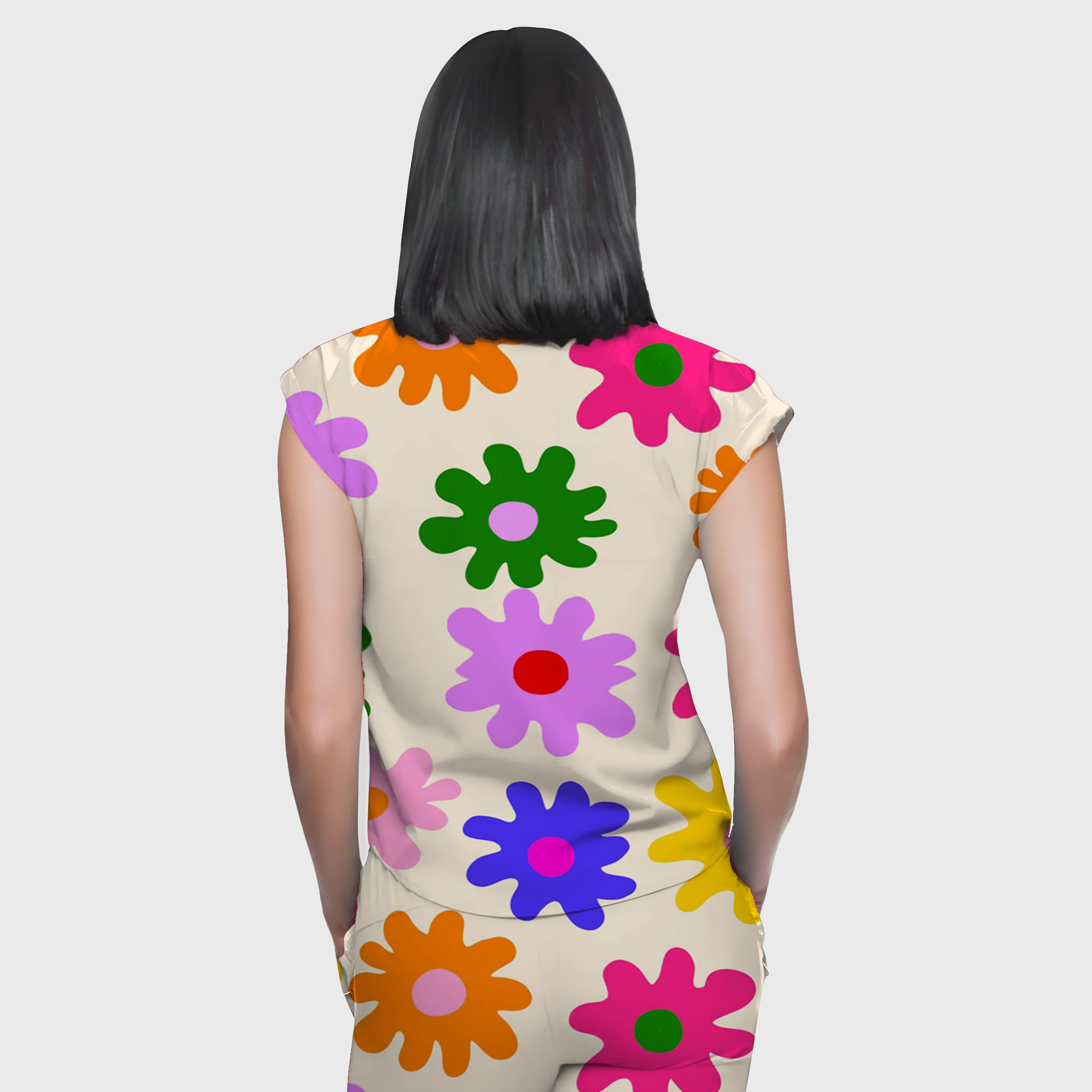 Women's Colorful Large Flower Pattern Scrub Set ST6197