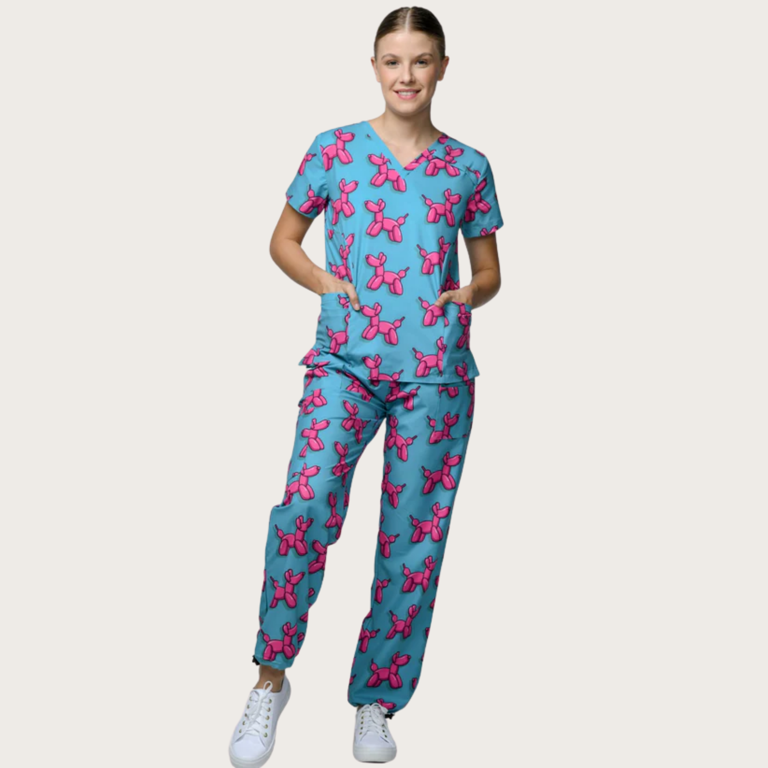 Women's Balloon Dog V-neck Scrub Set SA6