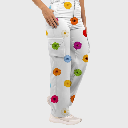 Women's Colorful Daisy Pattern Scrub Set ST6196