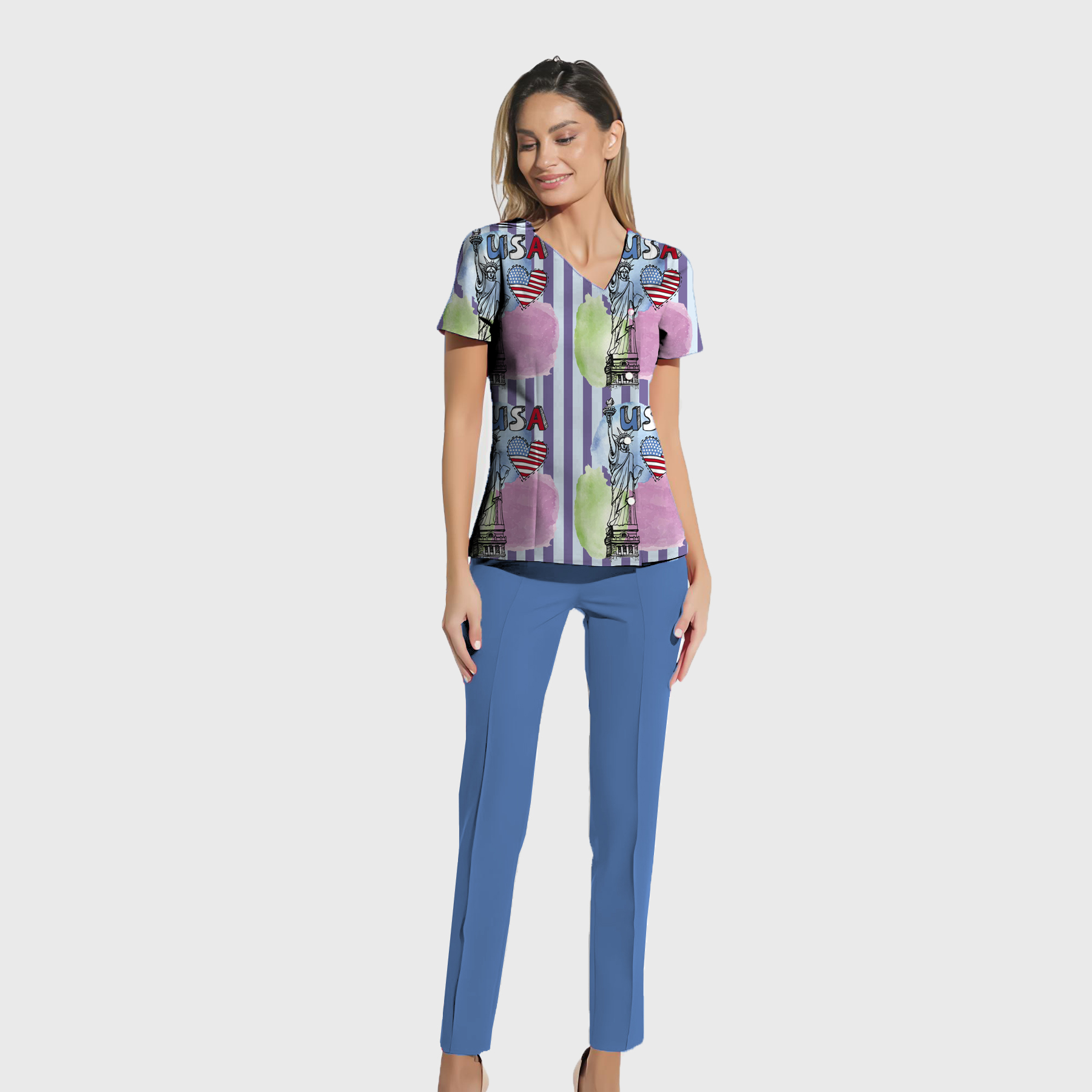Women's 4th of July Printed Scrub Set SP22