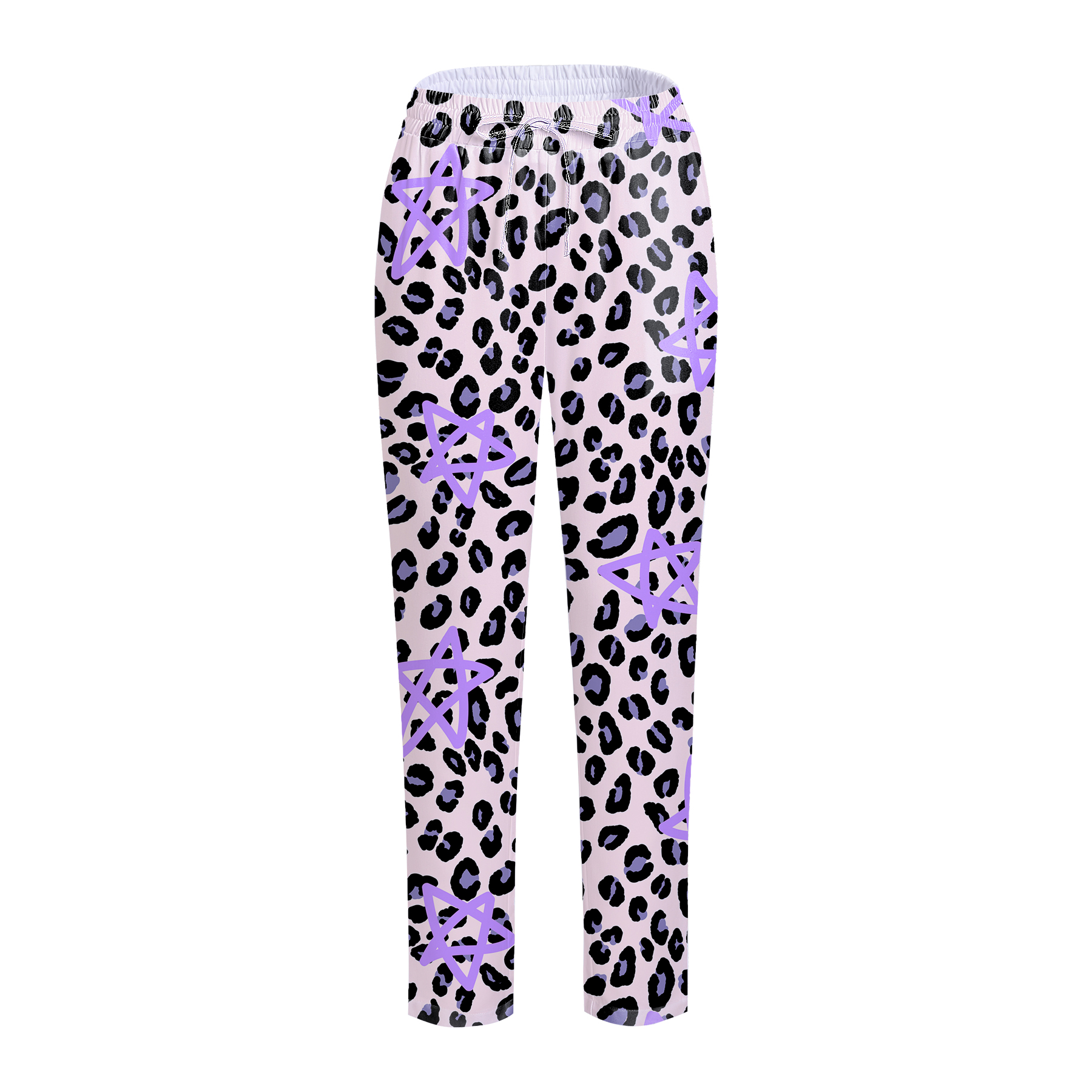 Women's Purple Star Leopard Print Scrub Pants