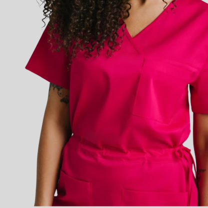 Medical Casual V-Neck Elastic Waist Scrub Dress