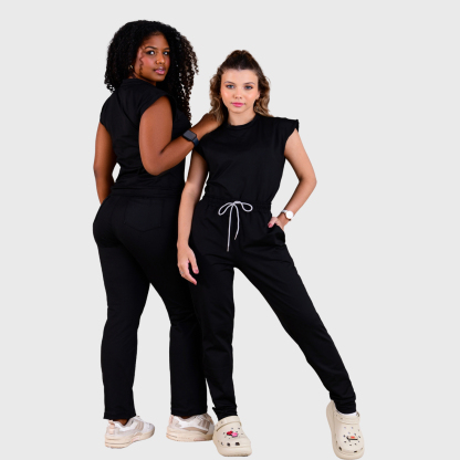 Women's Sporty Elastic Waistband Lace Up Scrub Pants