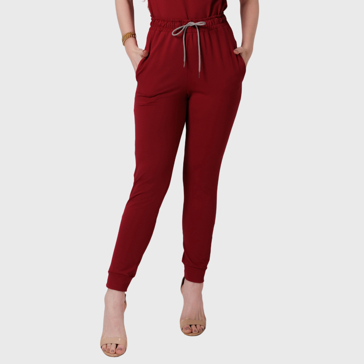 Women's Sporty Elastic Waistband Lace Up Scrub Pants