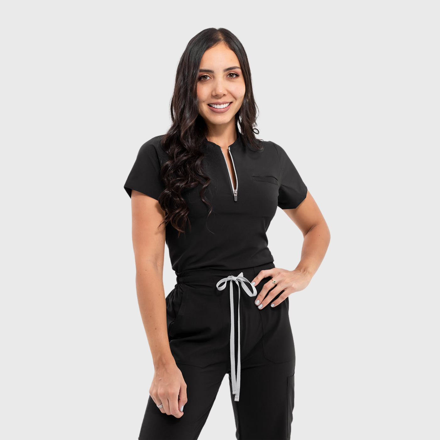 Clara Women's Zip Collar 3 Pockets Medical Scrub Top
