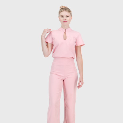 Women's Keyhole Cutout Mandarin Collar Scrub Top