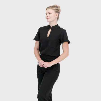 Women's Keyhole Cutout Mandarin Collar Scrub Top