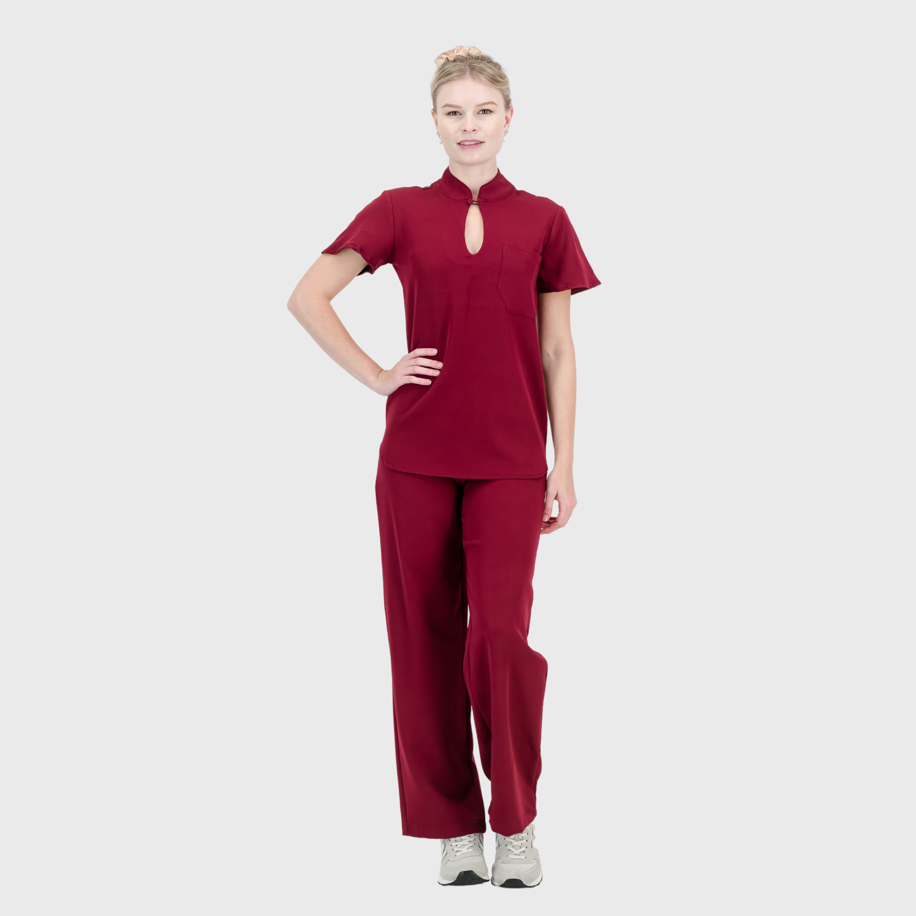 Women's Keyhole Cutout Mandarin Collar Scrub Top