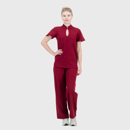 Women's Keyhole Cutout Mandarin Collar Scrub Top