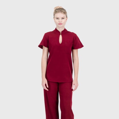 Women's Keyhole Cutout Mandarin Collar Scrub Top