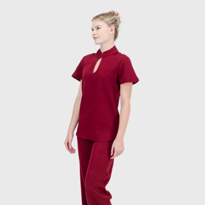 Women's Keyhole Cutout Mandarin Collar Scrub Top