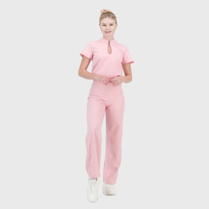 Women's Keyhole Cutout Mandarin Collar Scrub Top