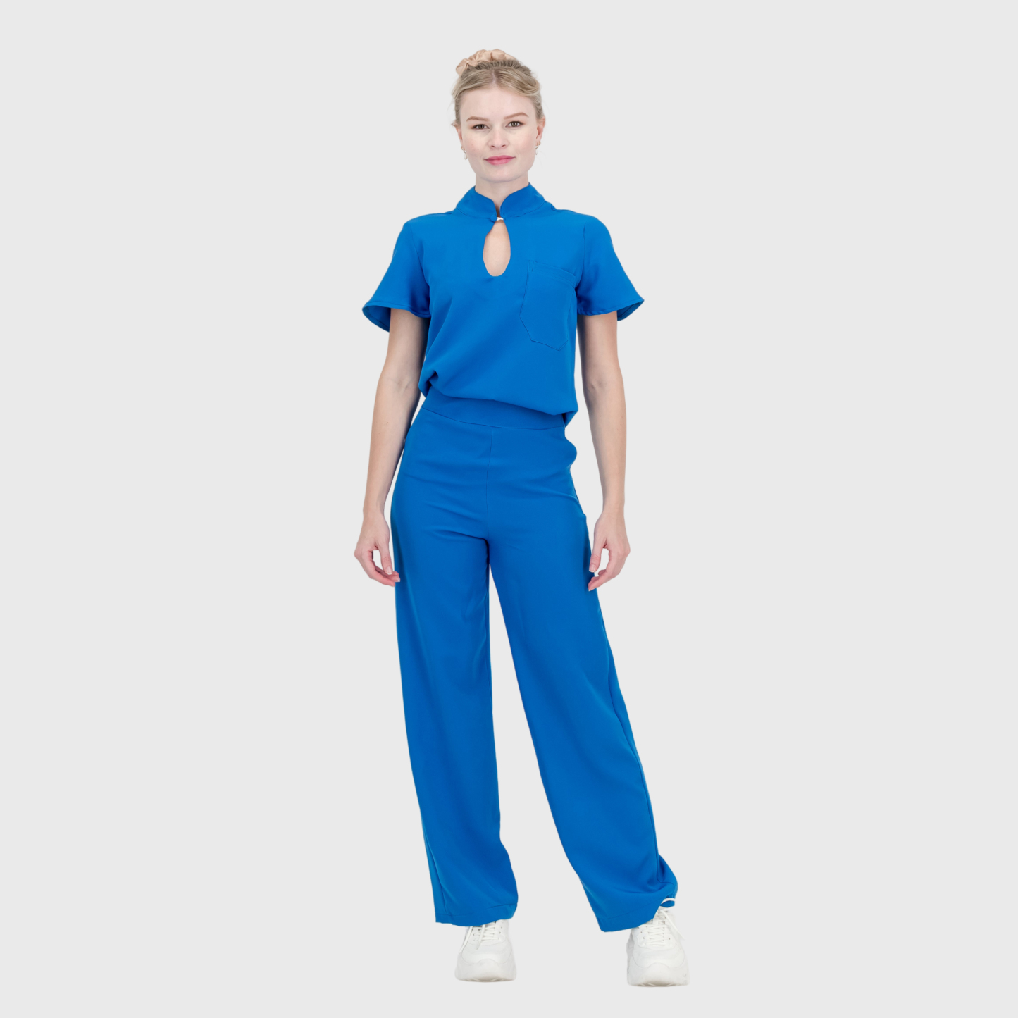 Women's Keyhole Cutout Mandarin Collar Scrub Top