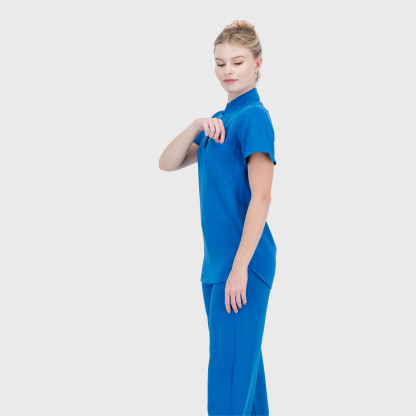 Women's Keyhole Cutout Mandarin Collar Scrub Top