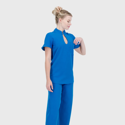 Women's Keyhole Cutout Mandarin Collar Scrub Top