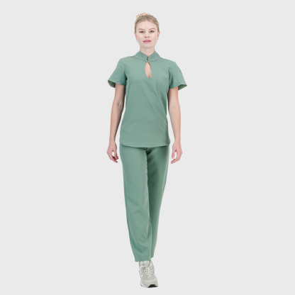 Women's Keyhole Cutout Mandarin Collar Scrub Top