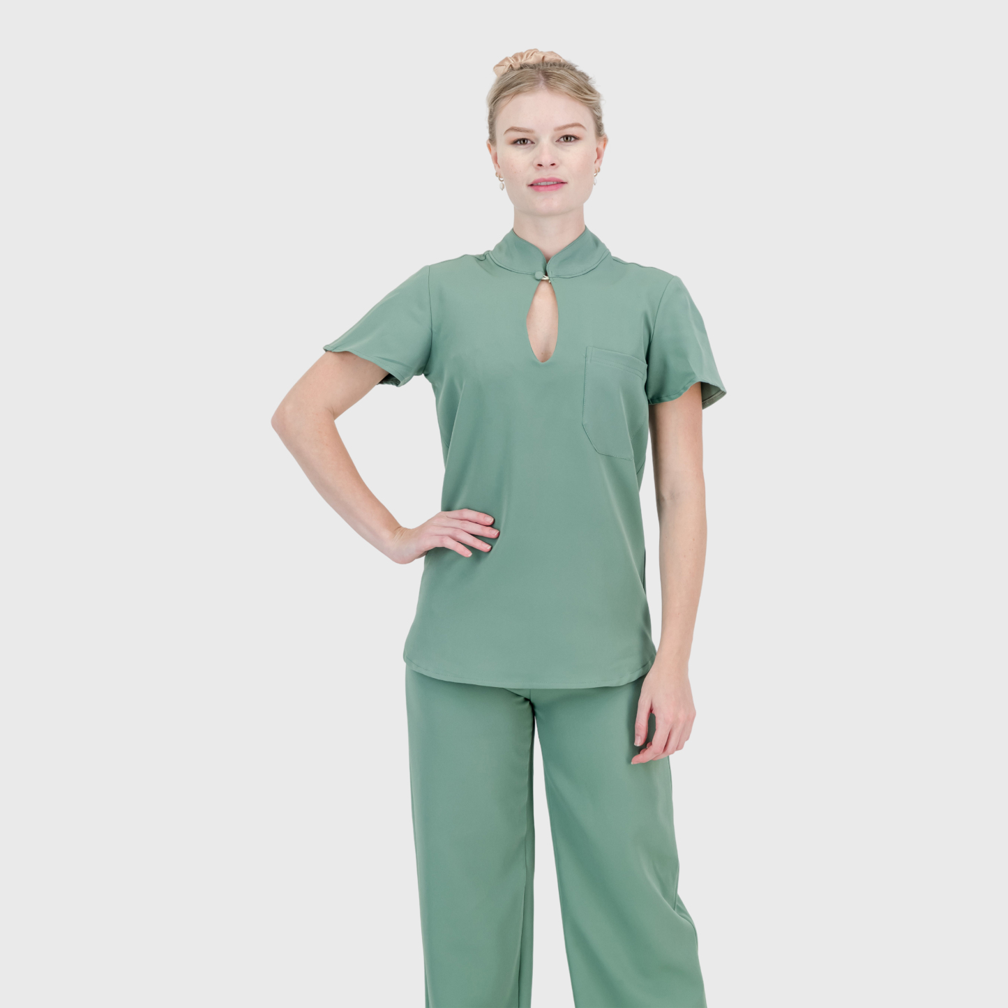 Women's Keyhole Cutout Mandarin Collar Scrub Top