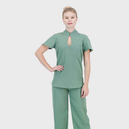Women's Keyhole Cutout Mandarin Collar Scrub Top
