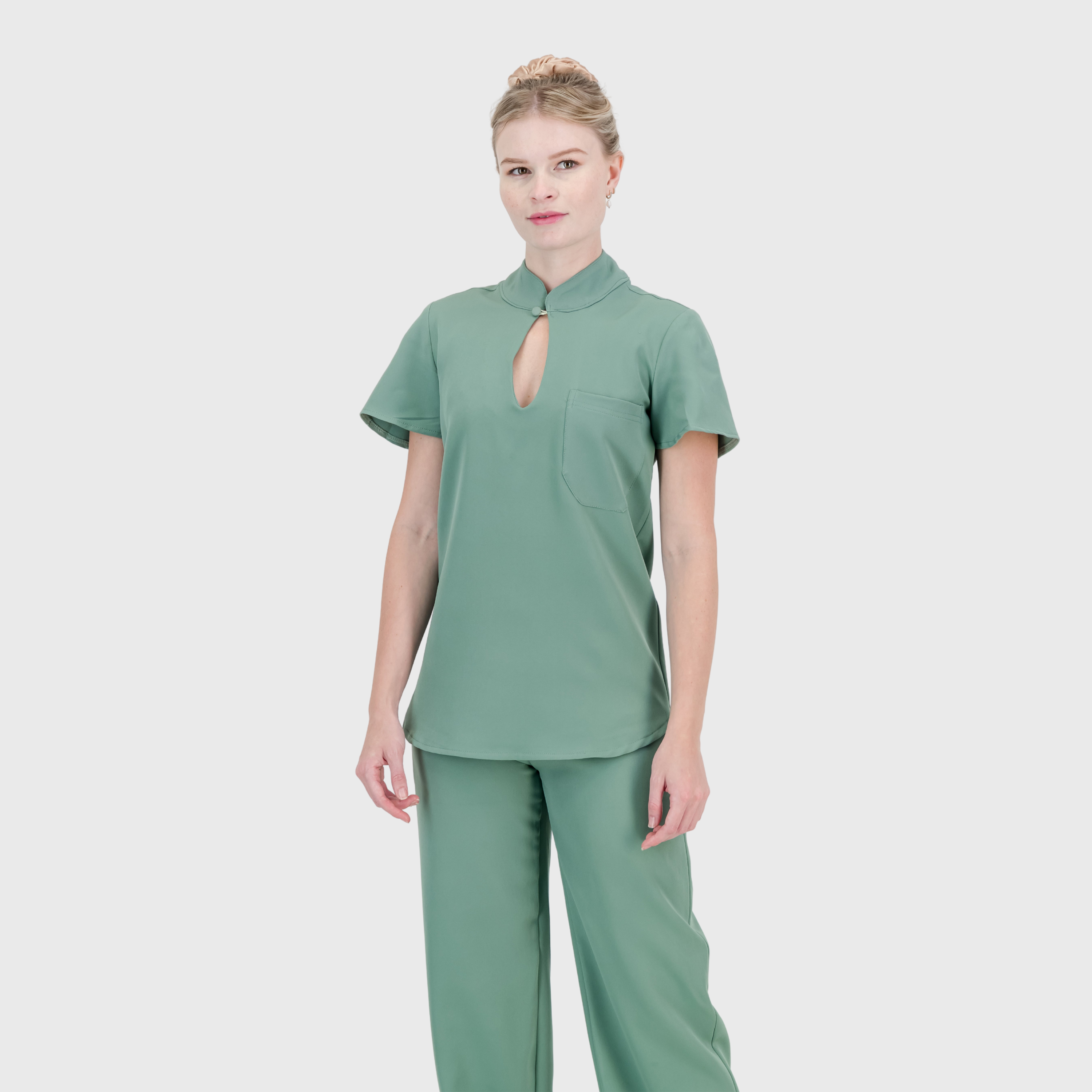 Clara Women's Keyhole Cutout Mandarin Collar Scrub Top