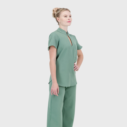 Women's Keyhole Cutout Mandarin Collar Scrub Top