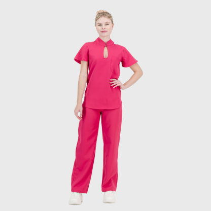Women's Keyhole Cutout Mandarin Collar Scrub Top