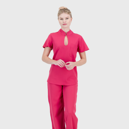 Women's Keyhole Cutout Mandarin Collar Scrub Top