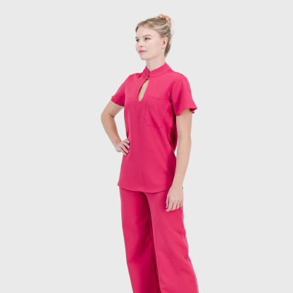 Women's Keyhole Cutout Mandarin Collar Scrub Top