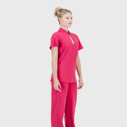 Women's Keyhole Cutout Mandarin Collar Scrub Top