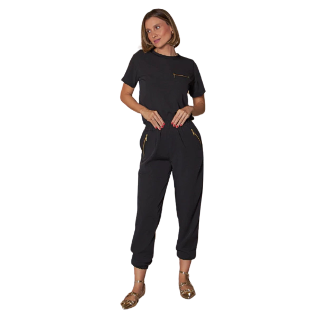 Women's Zipper Decorative Pocket Elastic Waist Scrub Pants