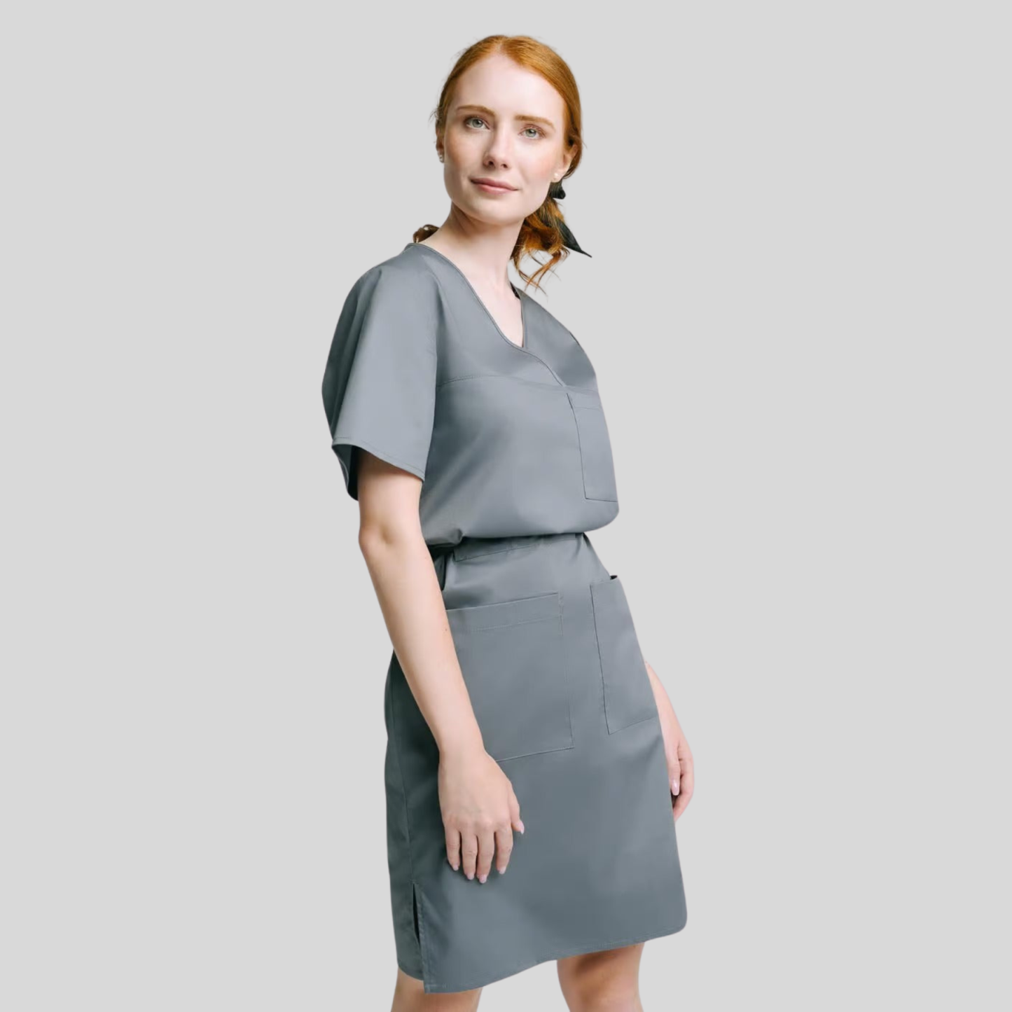 Medical Casual V-Neck Elastic Waist Scrub Dress