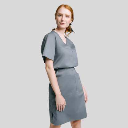 Medical Casual V-Neck Elastic Waist Scrub Dress