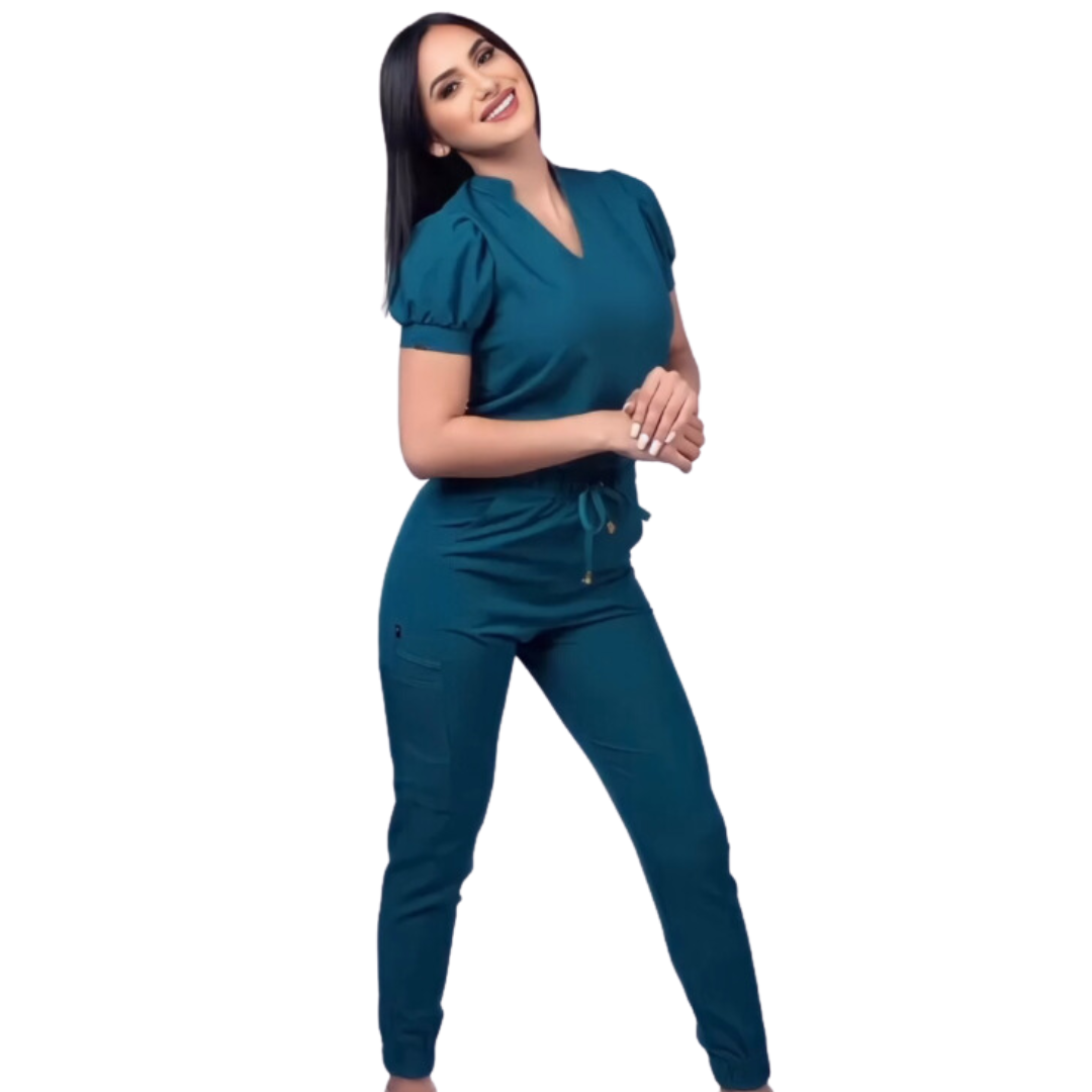 Women's V-neck Puff Sleeve Scrub Top