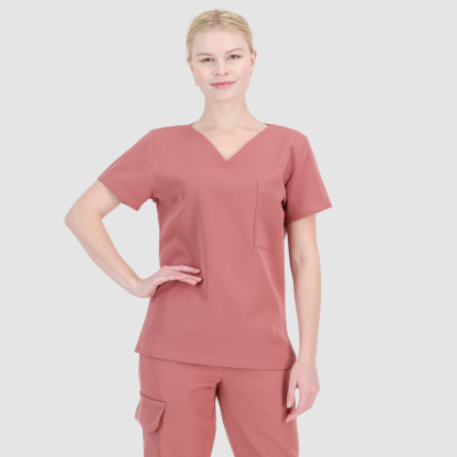 Casual and Fashionable V-neck Solid Color Scrub Top For Nurse 