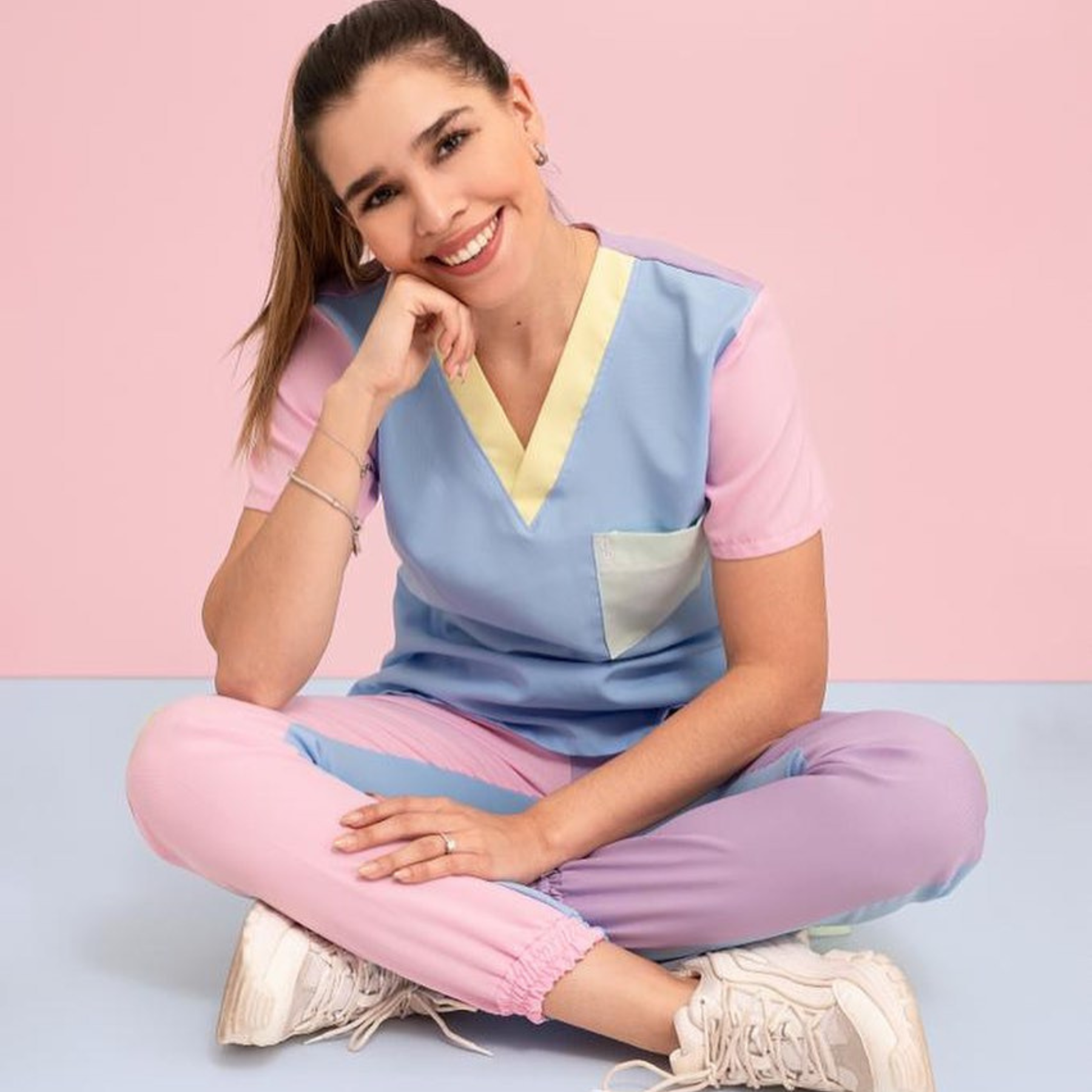 Women's Rainbow Stitching Nurse Scrub Top