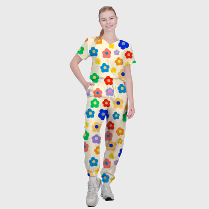 Women's Summer Blooms Printed Scrub Set ST6198