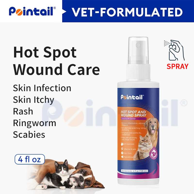 Pointail Hot Spot And Wound Spray, Wound Care & skin Itch Allergies Relief Spray for Dogs and Cats